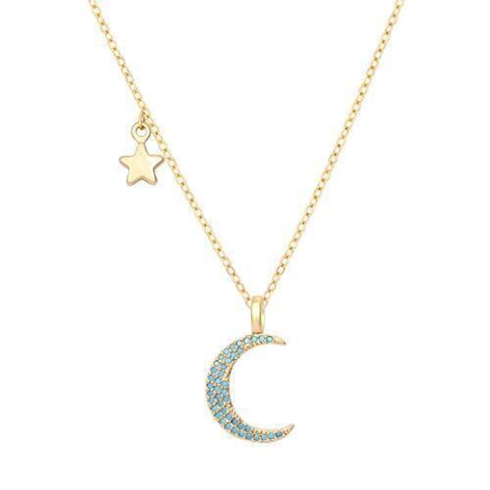 8794 Turquoise Crescent Moon Pendant Necklace 18k Gold Chain Star Choker